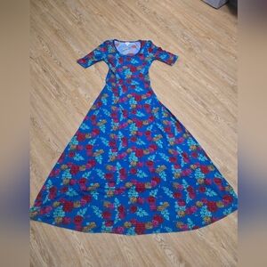 LuLaRoe Ana Blue Dress with Floral Patterns